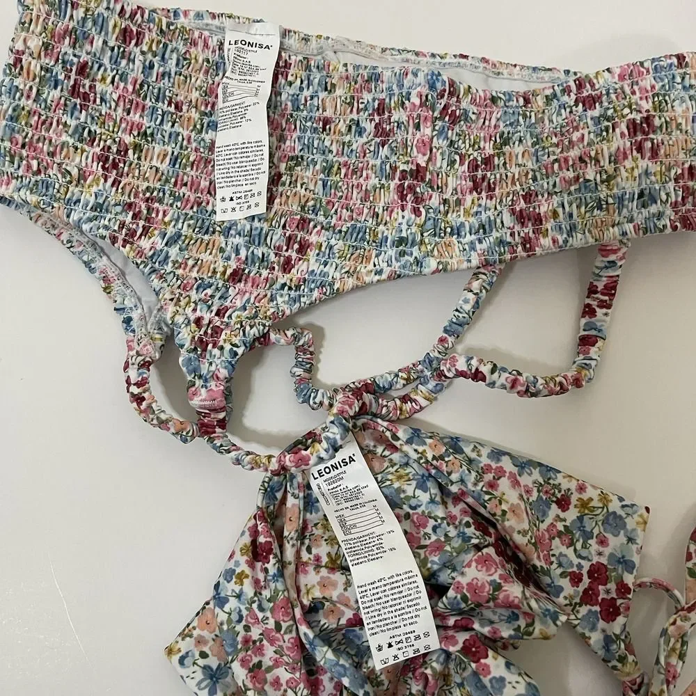 NWOT Leonisa multi color floral cinch bralette bikini 2 piece set Medium